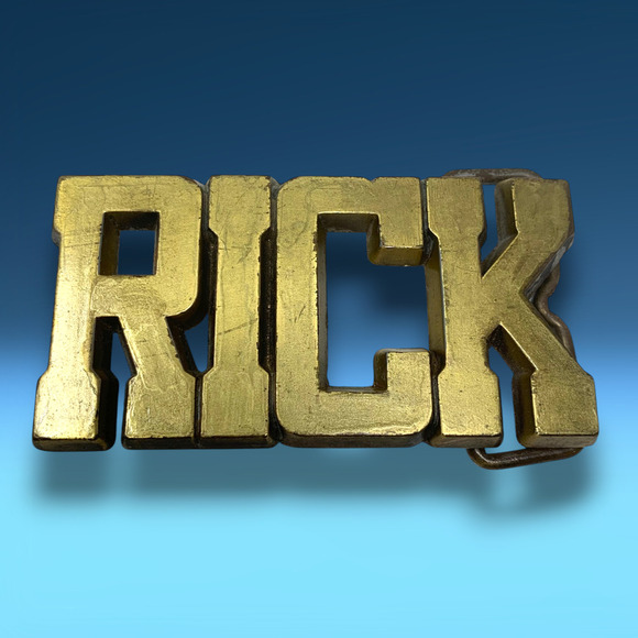 Vintage "RICK" Name Belt Buckle Brass Metal Typography ROYP USA - Picture 1 of 4